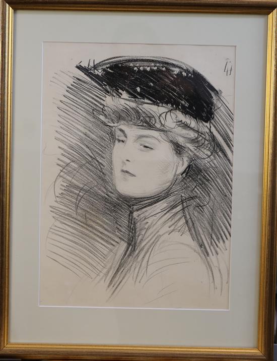 Paul César Helleu (1859-1927) Head study of a woman 16 x 12in.